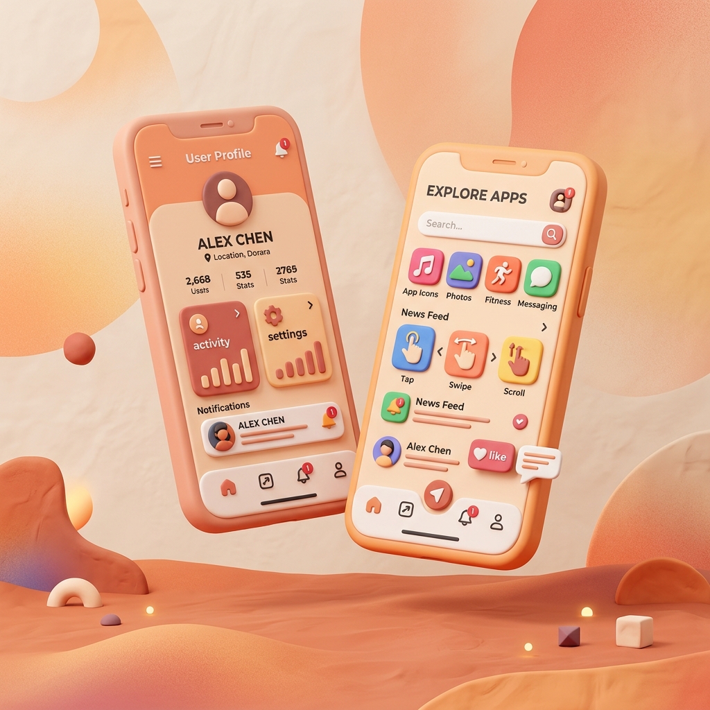 Mobile App Development 3D Clay Smart Interface