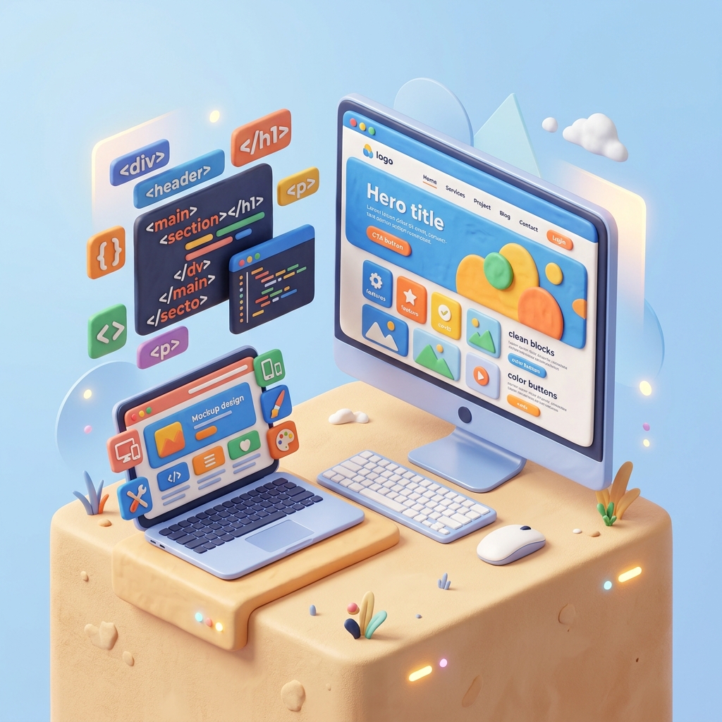 Web Development 3D Clay Minimal Architecture
